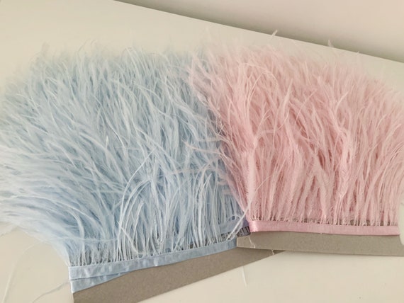 light blue light pink Ostrich Feather Fringe trim with Ribbon Tape