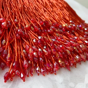 Red bead Fringe trim for haute couture, dance costume trim | 5.9 inches
