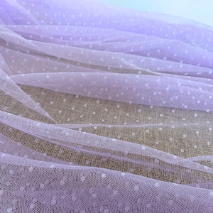 soft tulle Lace fabric with polka dots ｜ lavender