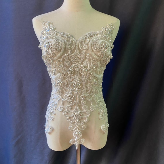 Big Rhinestone bodice applique, crystal applique for couture, crystal bodice applique for dress, costume supplies