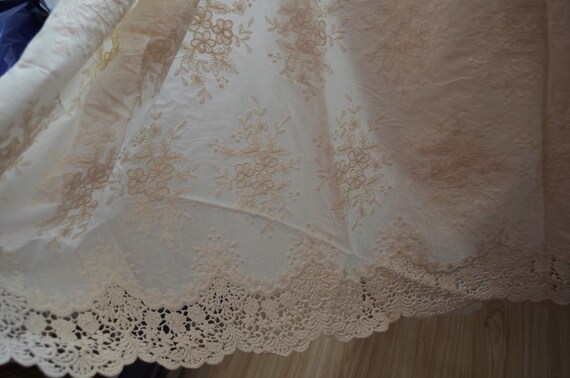 cream cotton eyelet lace fabric with retro floral pattern by the yard, cotton eyelet lace fabric, off white cotton embroidered lace fabric
