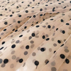 tan braun tüll stoff mit schwarzen polka dots, tüll stoff mit beflockung punkten heiß verkauf