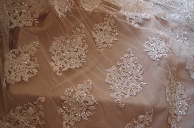ivory bead lace fabric bridal lace fabric with beads and sequins
