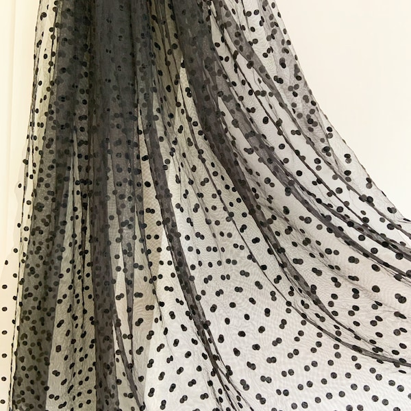 black tulle fabric with black polka dots, tulle mesh fabric with velvet dot, new arrival, hot selling