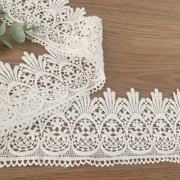 off white Cotton Lace Trim, lace trim, cotton guipure trim lace, scalloped lace, white cotton lace trim by the yard, lace border