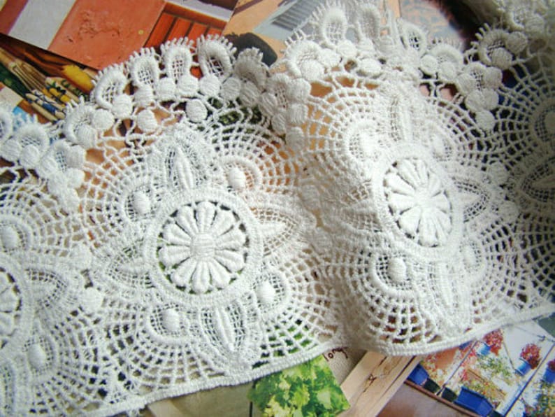 off White Cotton Lace Trim, vintage lace trim, cotton crocheted lace, trim lace CMSR009B image 2