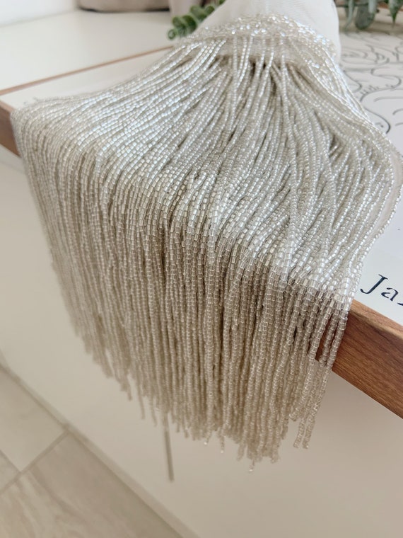 2 yards silver bead Fringe trim for haute couture, dance costume, party decorations, dress embellishments, halloween costume