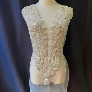 Silver Rhinestone bodice applique, rhinestone dress, crystal applique for couture, dress, costume, prom dress