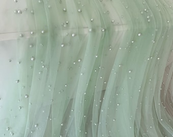salbei grüner Perlen Perlen Tüll Stoff, feiner schweizer Tüll Stoff mit Perlen für Brautschleier, Brautkleid, Fotografie Requisite, Hintergrund