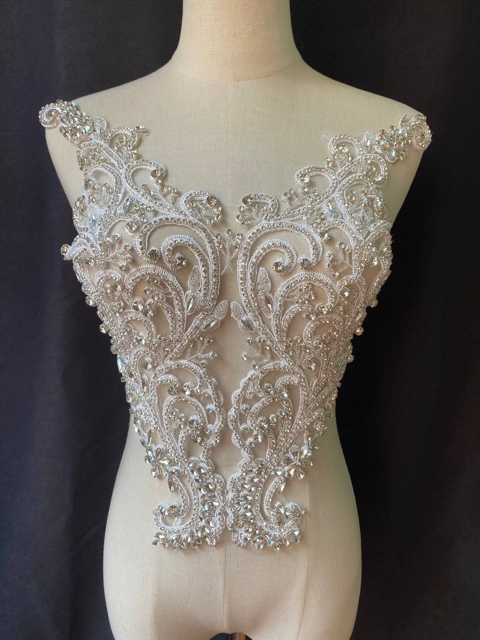 Large Rhinestone Bodice Applique Crystal Applique Crystal Etsy