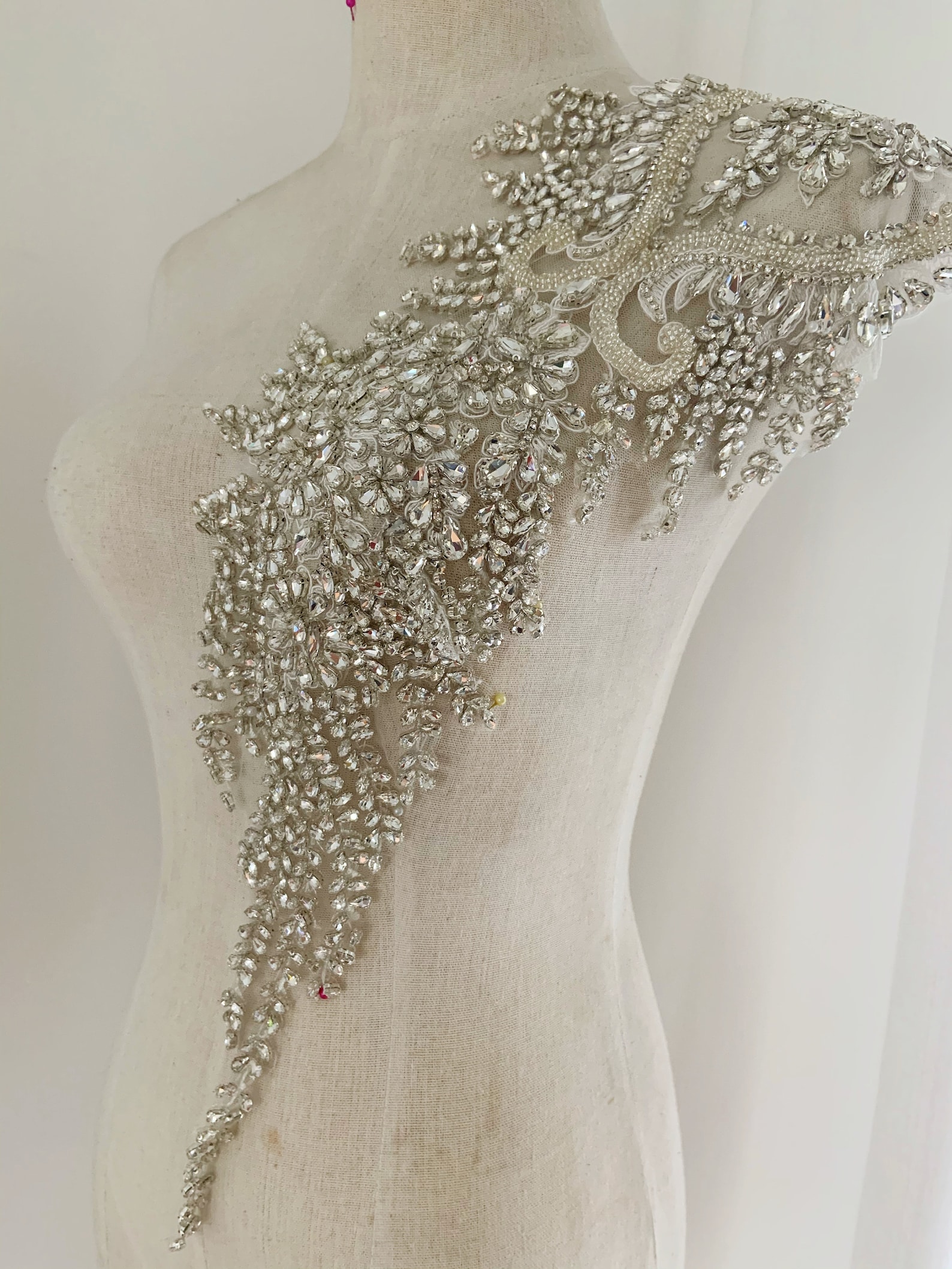 Large Rhinestone bodice applique crafted crystal applique for Etsy