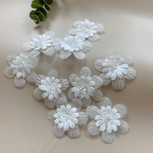 5pcs off white 3d florals applique, heavy bead petals with rhinestone, hand crafted flowers