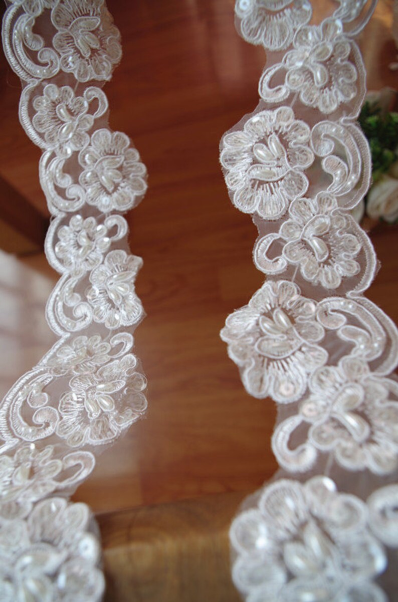 Ivory Beaded Lace Trim Sequined Bridal Trim Lace Ivory Cord Etsy