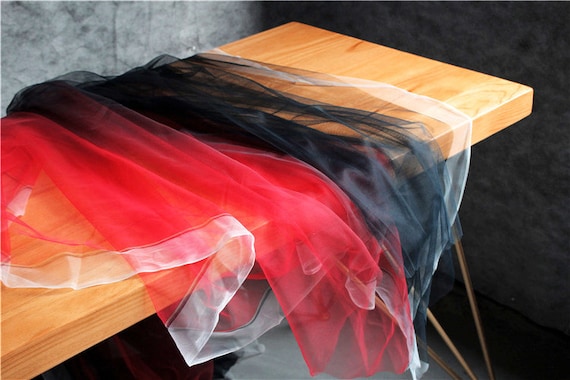 Soft tulle fabric with Gradient colors | black and red