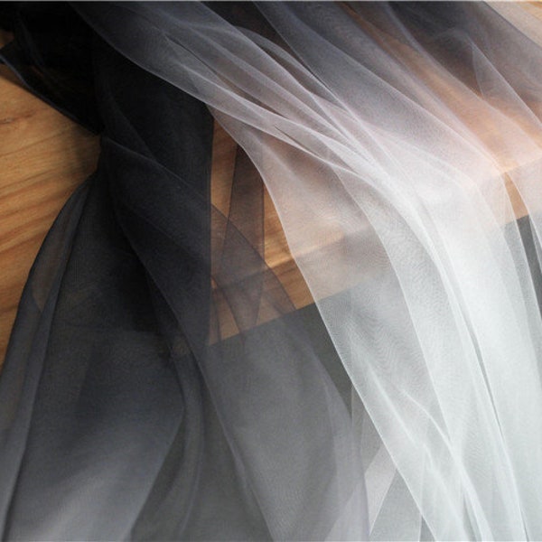 Dip dyed style tulle fabric with Gradient colors, white black and blush mesh lace fabric, gauze net fabric