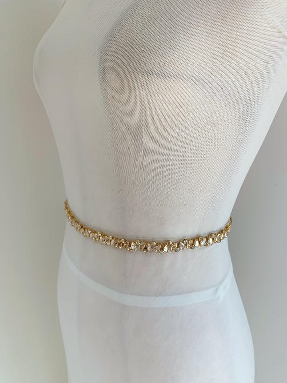Champagne gold Rhinestone trim belt, rhinestone bead sash, dress strap, couture supplies