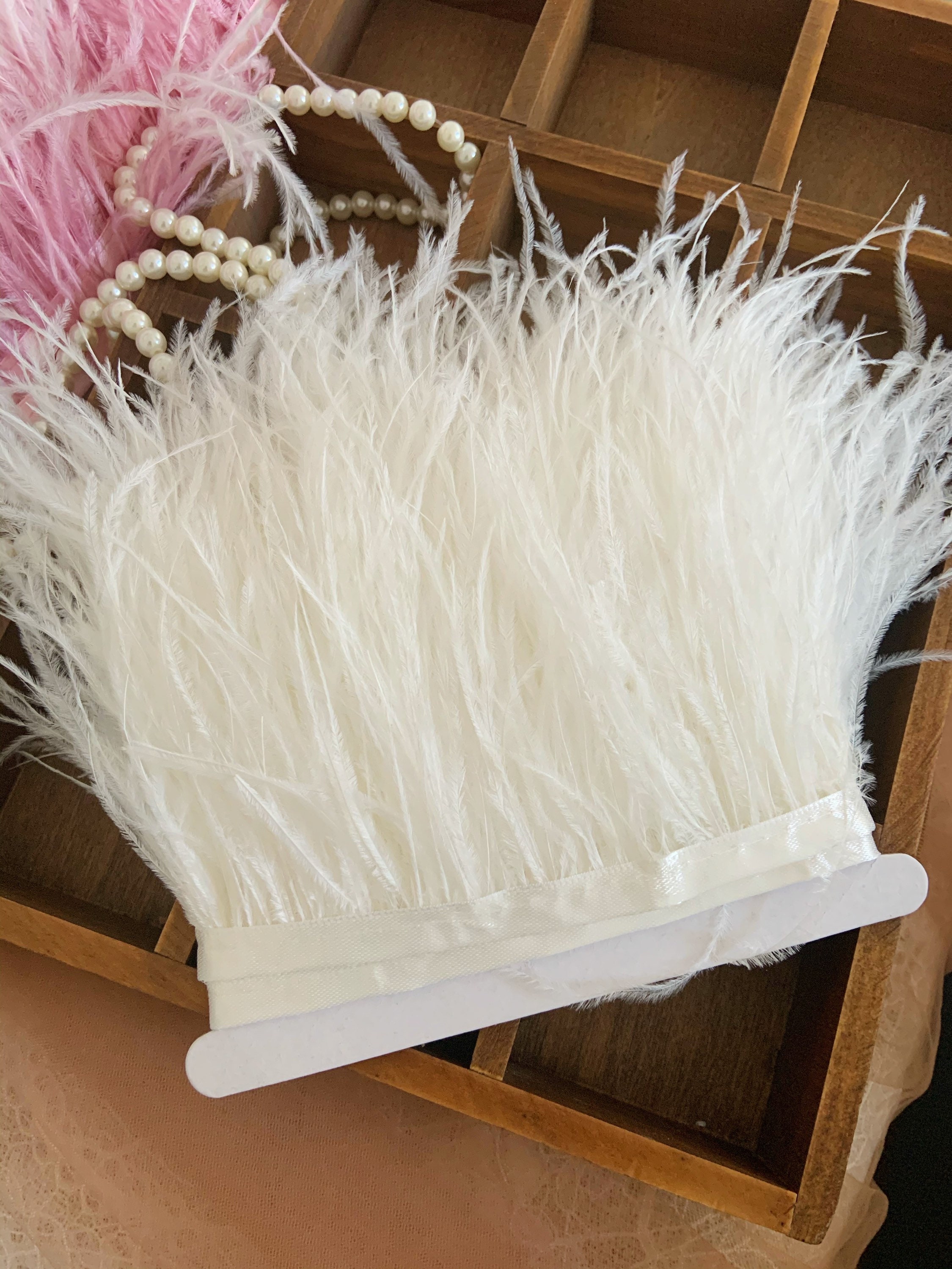 39-Inch long Natural Ostrich Feathers Trim Satin Ribbon Party Decorations  Sale