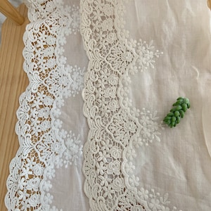 Off white natural Cotton Lace trim, lace-bordered cotton batiste/voile, cotton lace trim with florals, cotton eyelet lace trimming