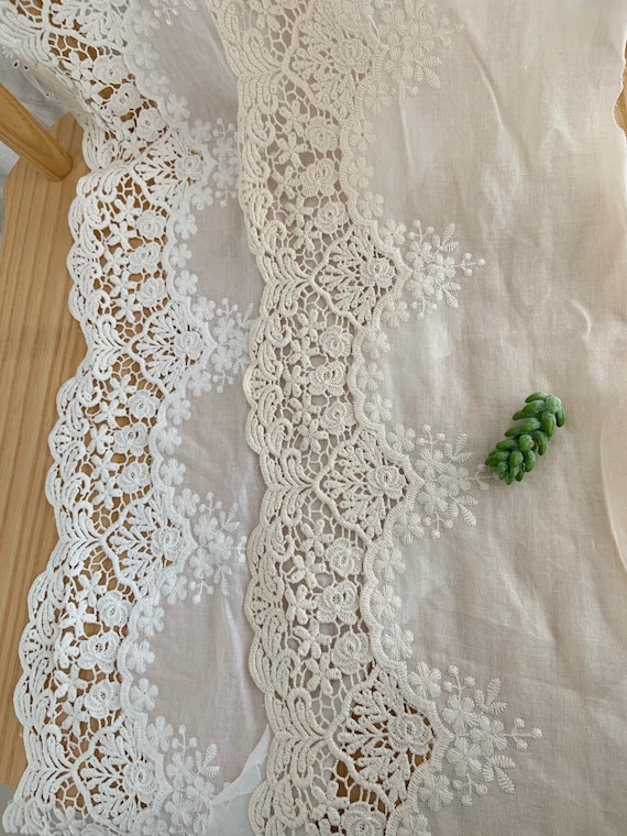 Off White Natural Lace Trim Lace-bordered Cotton Etsy