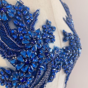 Blue Rhinestone applique, sparkle crystal applique, crystal bodice patch, handmade couture supplies, dance costume supplies