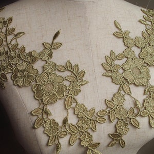 gold lace applique by pairs, metallic gold venise lace applique