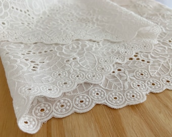 White Cotton Lace trim, embroidered eyelet lace trim, cotton lace trim with hollowed out floral, cotton eyelet lace trimming