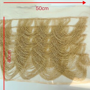 Guldfärgade chevronfransutsmyckning för plagg, pärlkroppssmycken, pärlmantel, applikation med pärlfransar för couture-tillbehör, klänning, kostym 1 pc in 10th photo