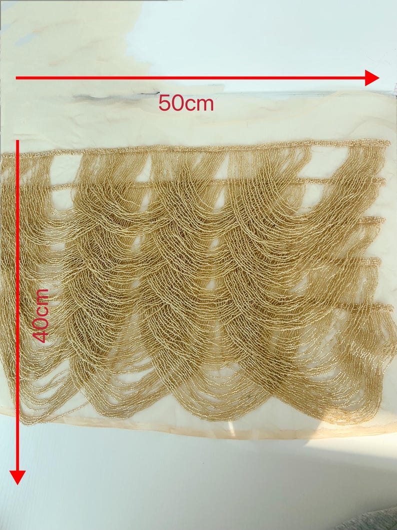 Guldfärgade chevronfransutsmyckning för plagg, pärlkroppssmycken, pärlmantel, applikation med pärlfransar för couture-tillbehör, klänning, kostym 1 pc in 10th photo