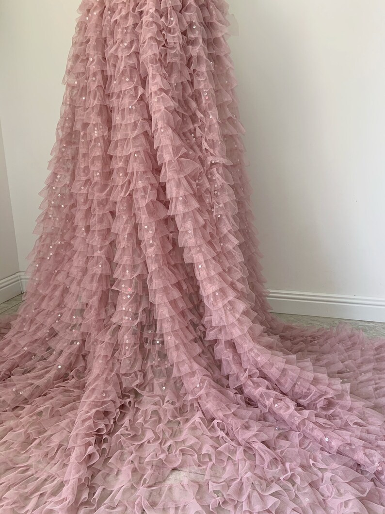 Mauve Pink Ruffle Fabric for Cake Dress With Sequins Frilled - Etsy