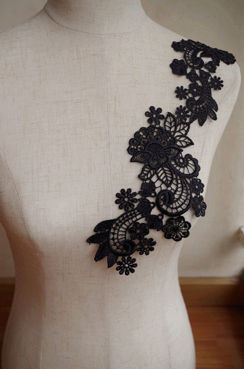 Black Lace Applique crochet lace applique venise lace Etsy