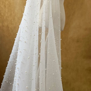 Off white mesh fabric with pearls, pearl bead net fabric for couture 2021 new arrival