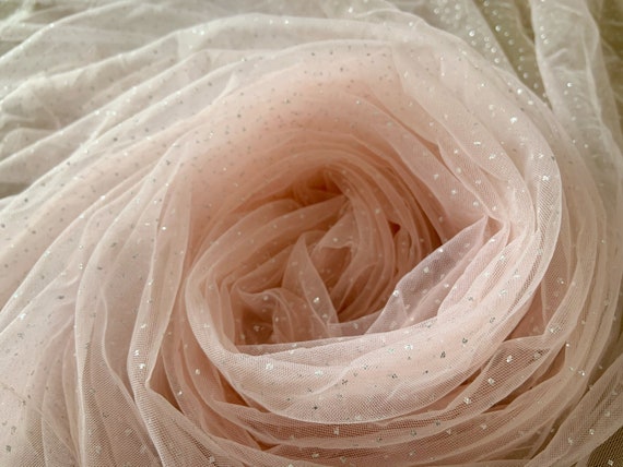 Light pink tulle fabric with glitters for dress, costume, dance costume, sparkling galaxy tulle fabric