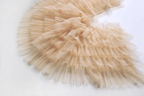apricot ruffled tulle trim, pink pleated mesh trim, tutu dress fabric, ruffle mesh, doll dress fabric, wedding decors, craft supply