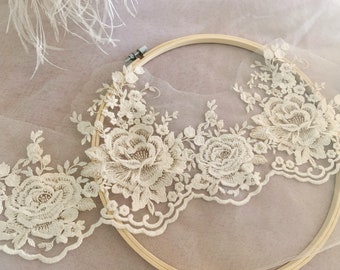 Delicate embroidered lace trim, cotton lace trim by yards