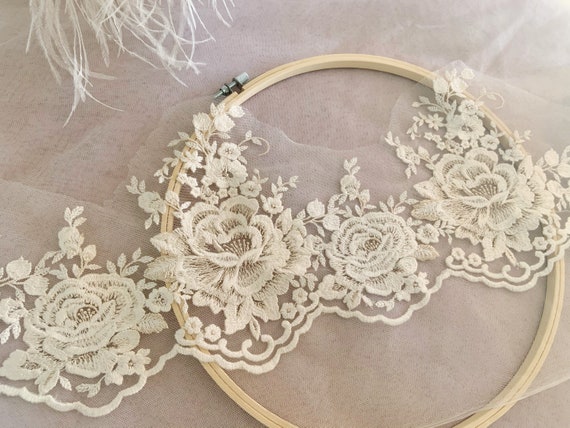 Delicate embroidered lace trim, cotton lace trim by yards
