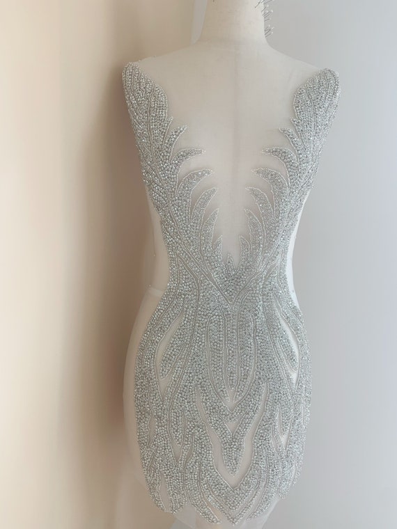 Deep V neckline Rhinestone applique, rhinestone dress, crystal applique for couture, dress, costume, ball gowns