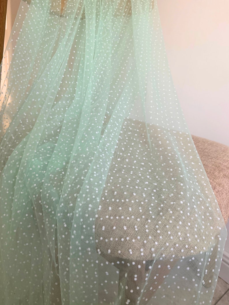 Mint green tulle Lace fabric with polka dots Etsy