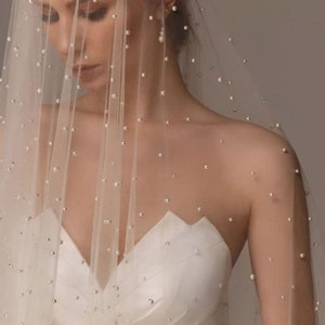 pearl bead tulle fabric, off white tulle lace fabric with pearls for bridal veils