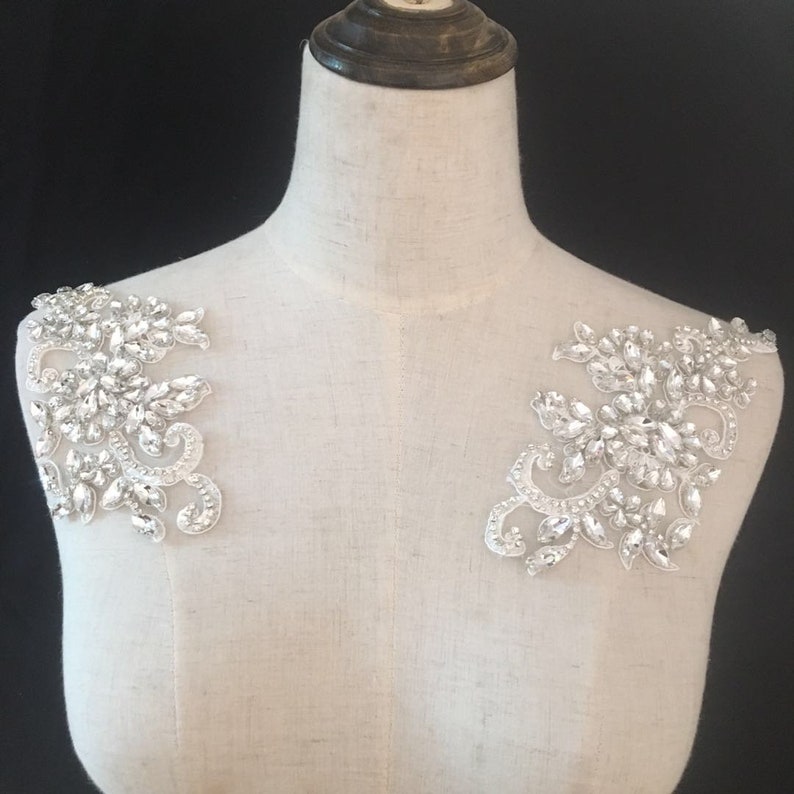 handmade rhinestone applique bridal headpiece Deluxe Rhinestone bead applique crystal heavy bead rhinestone applique with flowers