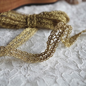 2 yards metallic Gold Lace Trim, Gold Crocheted Lace trim, gold lace tape, guipure lace trim 2 yards