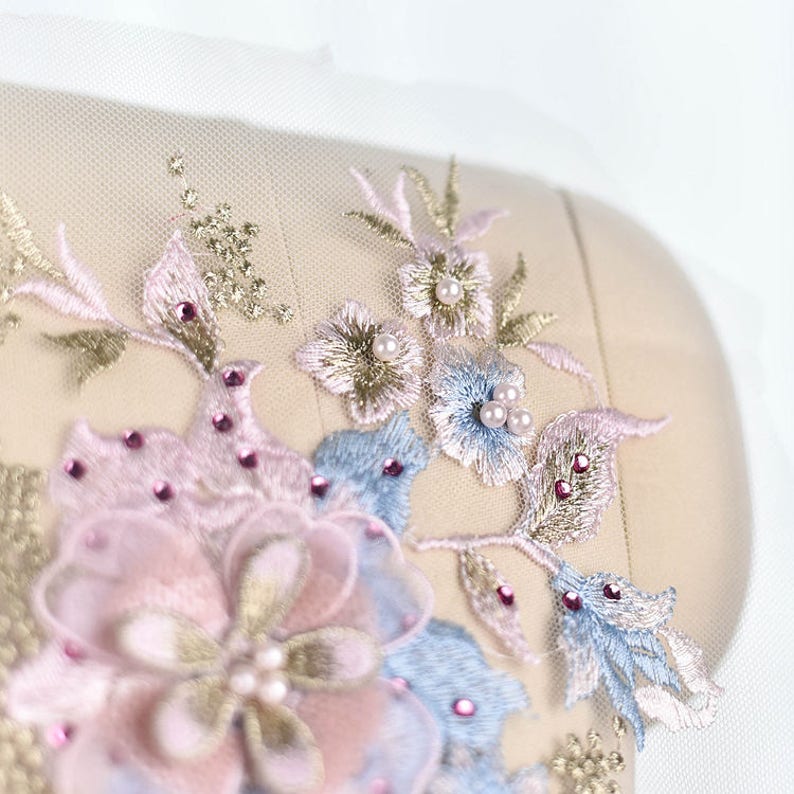 Pastel Blue Lace Applique Heavy Bead Lace Applique 3D Lace Etsy