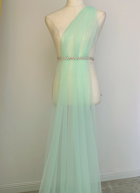 Aqua green High density tulle fabric, extra dense mesh fabric , milan tulle fabric for bridal dress, tulle dress