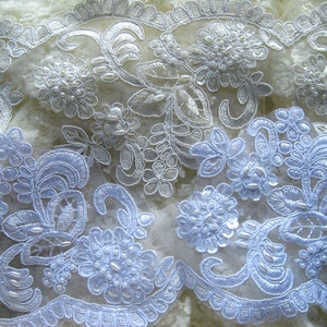 beaded bridal lace trim, ivory alencon lace trim, scalloped lace trim, sequined lace trim, vintage lace trim, CGDZ048B, CGDZ058DB image 5