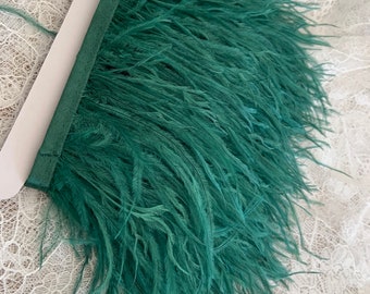dark green Ostrich Feather Trimming Fringe Tassels Plume with Satin Ribbon for Dress Millinery Fascinators Crafts #23