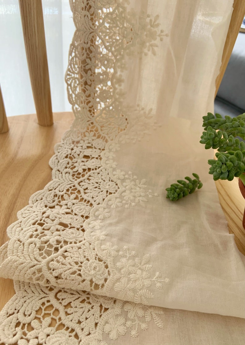 natural Cotton Lace trim, embroidered eyelet lace trim, cotton lace trim with hollowed out floral, cotton eyelet lace trim image 3