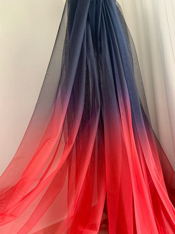 Dip dye style tulle fabric, Black red tulle fabric with Ombré color