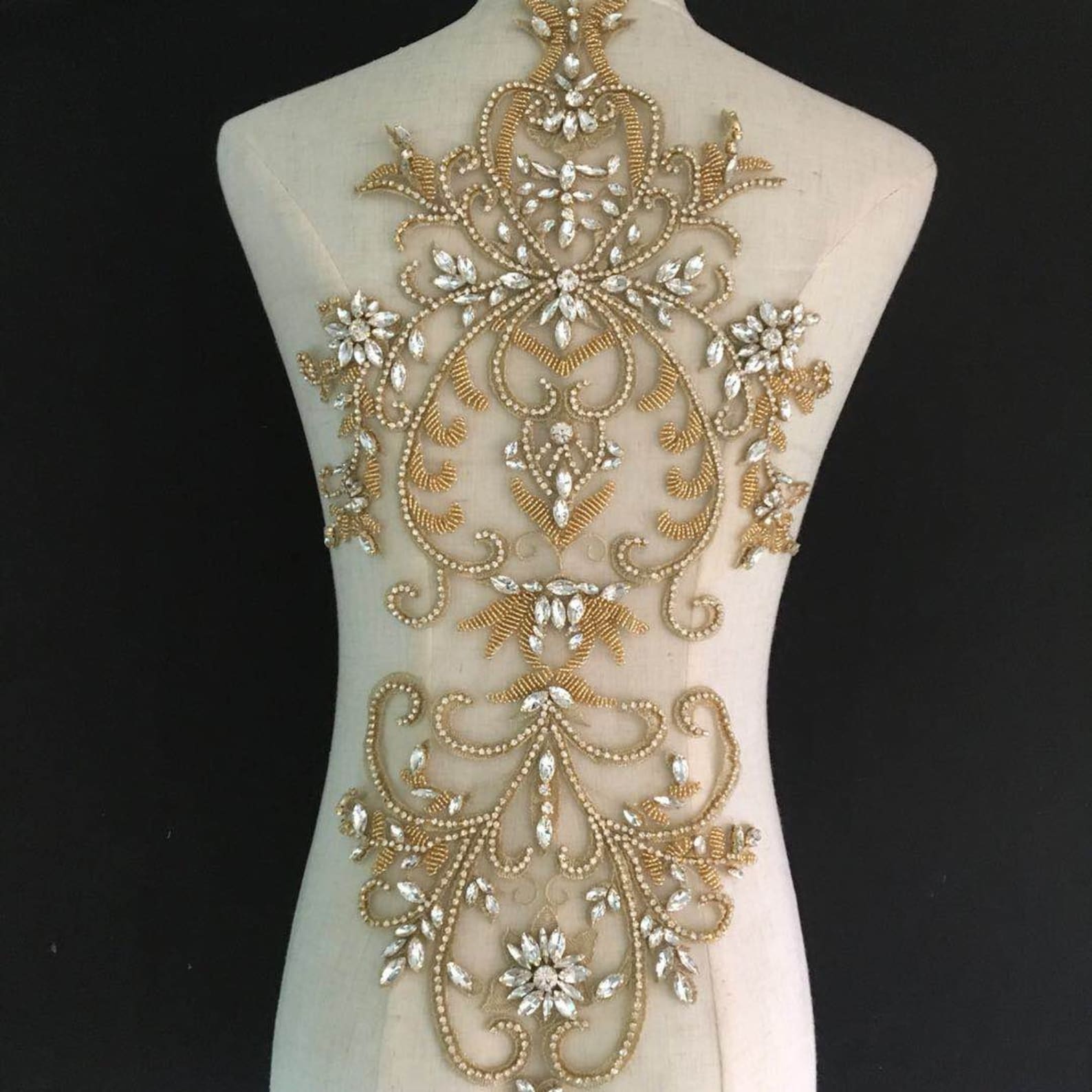 Gold Rhinestone Bodice Applique Crystal Bodice Applique for Etsy