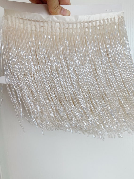 ivory bead Fringe trim for haute couture, dance costume, party decors, handmade bead fringe