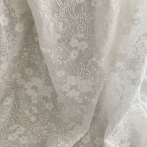 Off white Cotton lace fabric with Guipure embroidery, off white cotton Guipure lace fabric