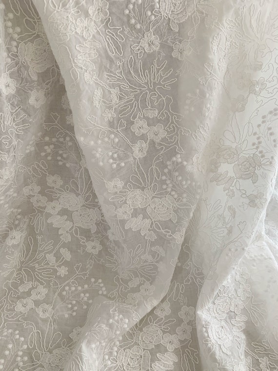 Off white Cotton lace fabric with Guipure embroidery, off white cotton Guipure lace fabric